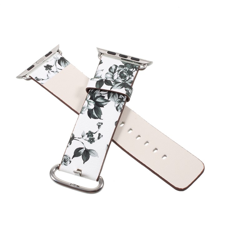Flower Pattern PU Leather Watch Band for Apple Watch Series 4 40mm / Series 3 2 1 38mm - White / Colorless Peonies-5