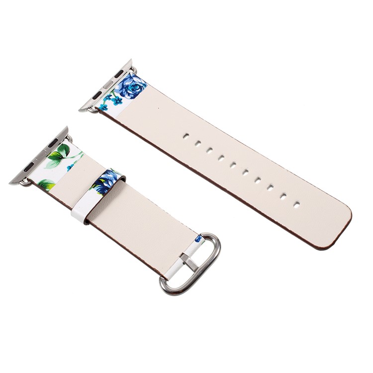 Flower Pattern PU Leather Watch Strap for Apple Watch Series 4 40mm / Series 3 2 1 38mm - White / Blue Peonies-4