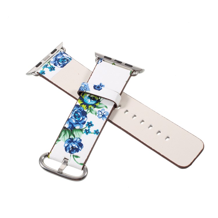 Flower Pattern PU Leather Watch Strap for Apple Watch Series 4 40mm / Series 3 2 1 38mm - White / Blue Peonies-5