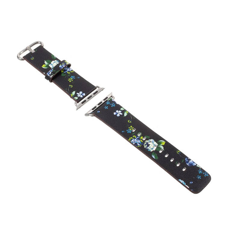 Flower Pattern PU Leather Wrist Watch Strap for Apple Watch Series 4 40mm / Series 3 2 1 38mm - Black / Blue Peonies-3
