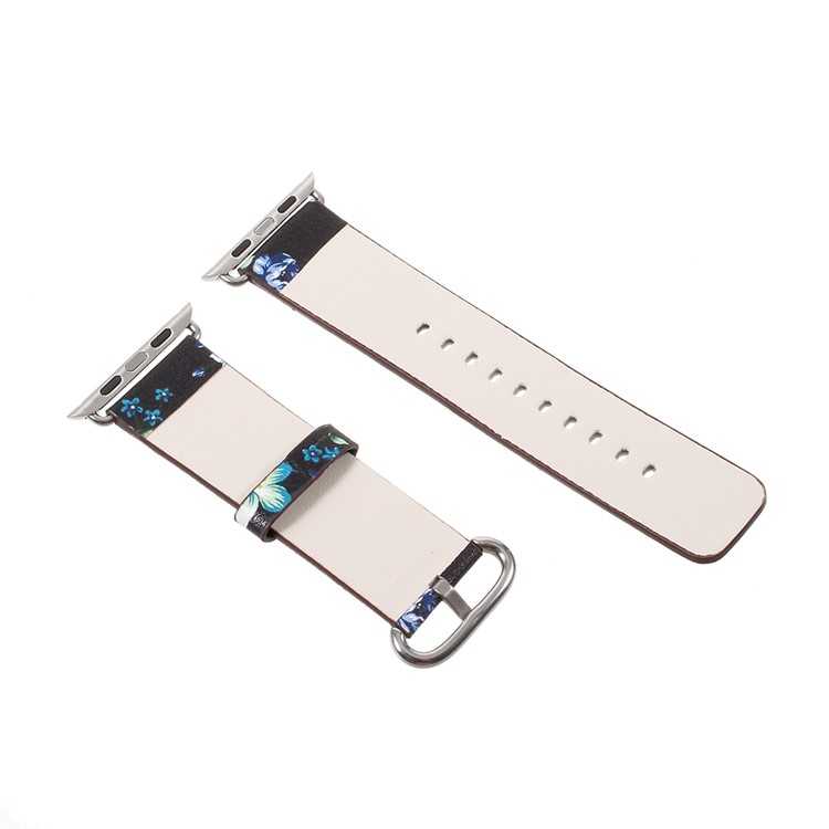 Flower Pattern PU Leather Wrist Watch Strap for Apple Watch Series 4 40mm / Series 3 2 1 38mm - Black / Blue Peonies-4