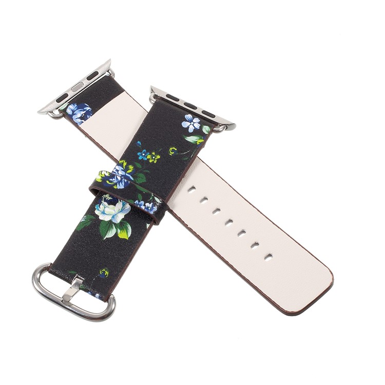 Flower Pattern PU Leather Wrist Watch Strap for Apple Watch Series 4 40mm / Series 3 2 1 38mm - Black / Blue Peonies-5