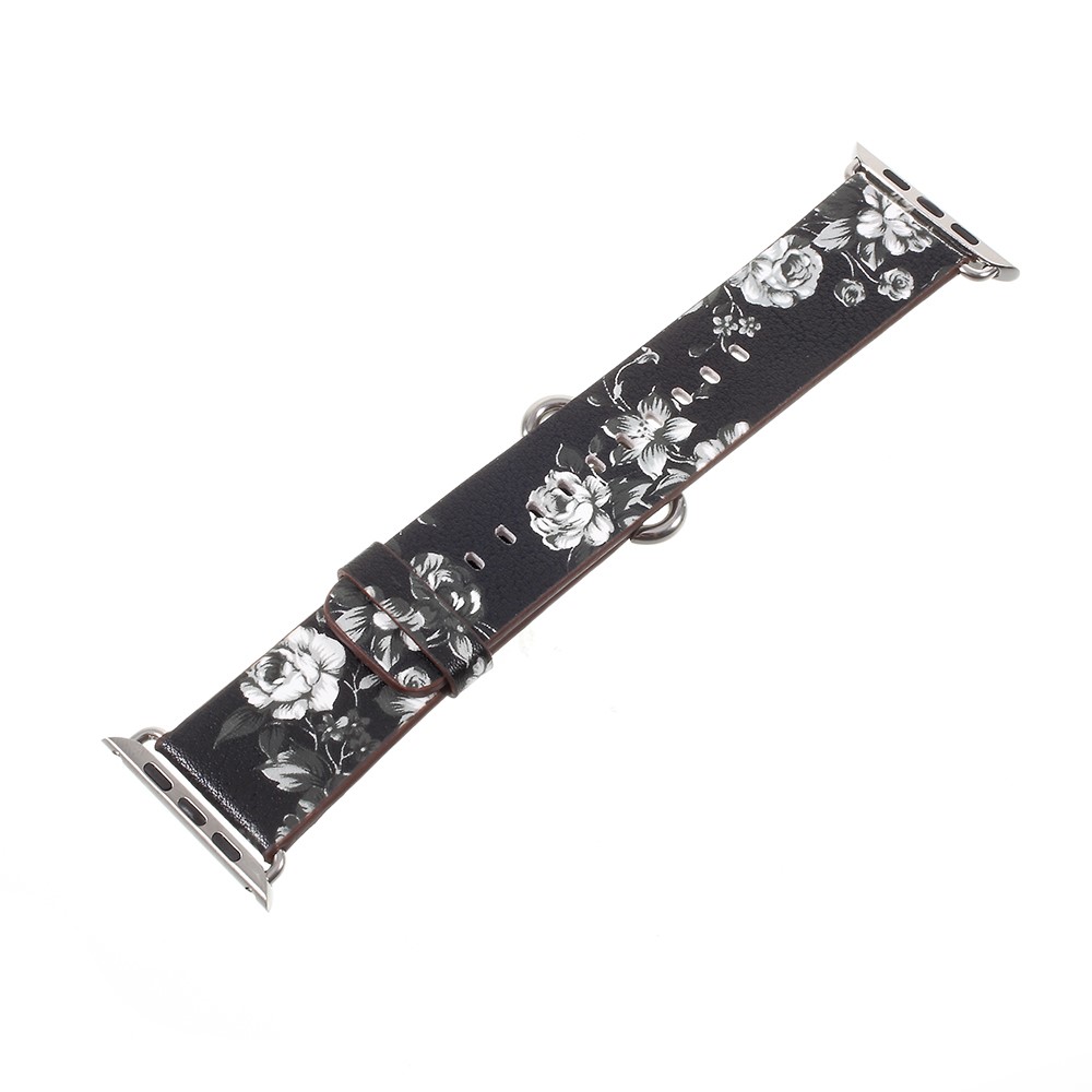 Flower Pattern PU Leather Wrist Watch Strap for Apple Watch Series 4 44mm / Series 3/2/1 42mm - Black / Colorless Peonies-1