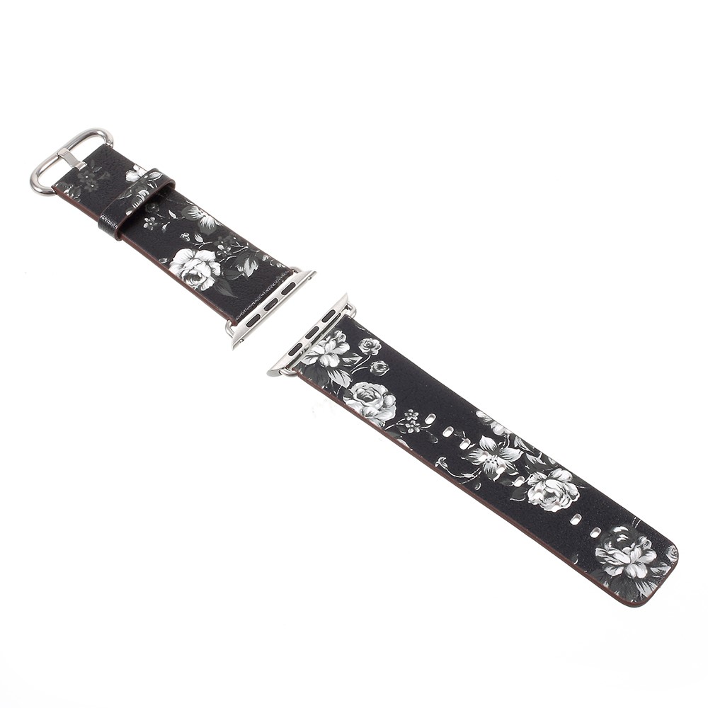 Flower Pattern PU Leather Wrist Watch Strap for Apple Watch Series 4 44mm / Series 3/2/1 42mm - Black / Colorless Peonies-3