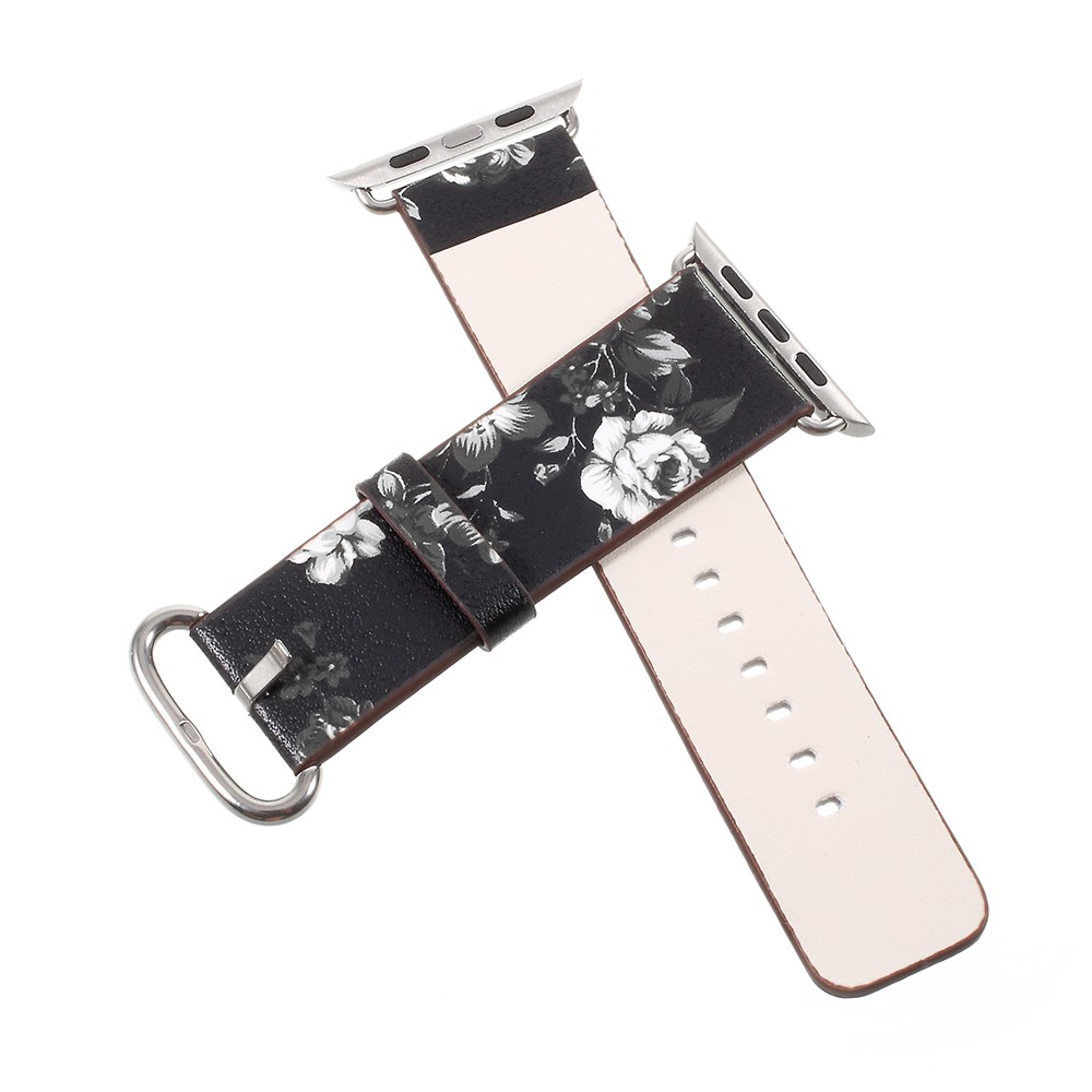 Flower Pattern PU Leather Wrist Watch Strap for Apple Watch Series 4 44mm / Series 3/2/1 42mm - Black / Colorless Peonies-5