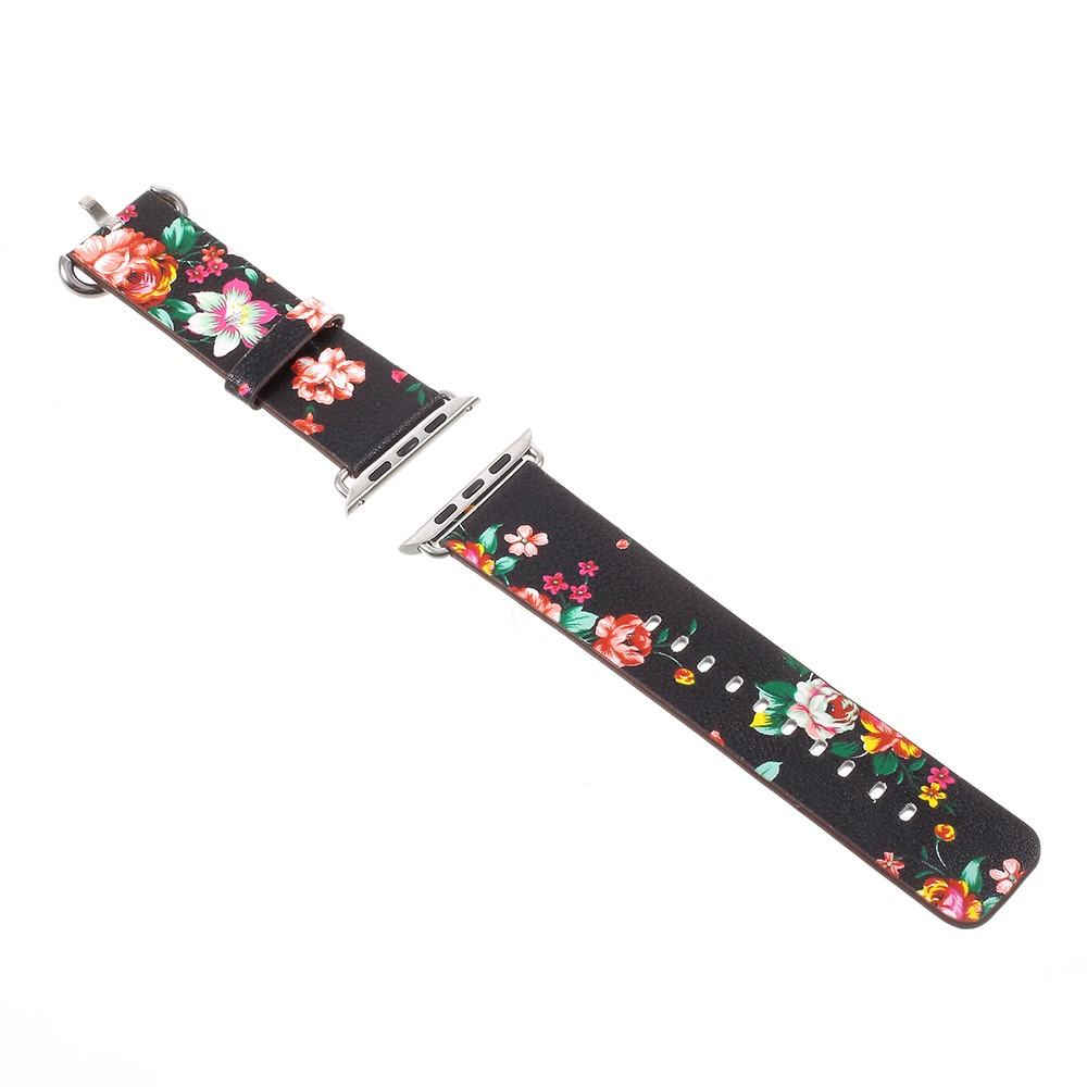 Flower Pattern PU Leather Classic Buckle Watchband for Apple Watch Series 4 44mm / Series 3/2/1 42mm - Black / Colorful Peonies-3