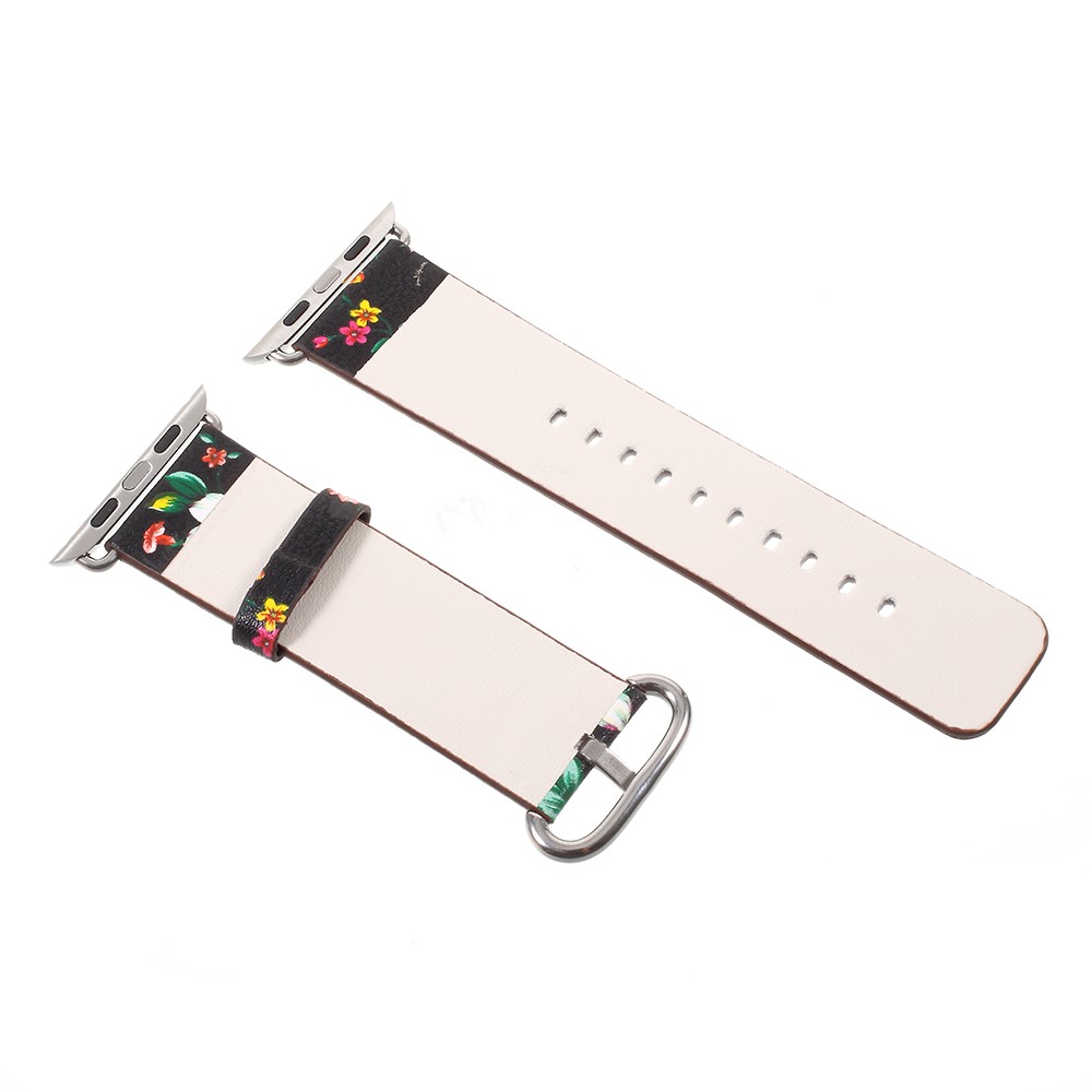 Flower Pattern PU Leather Classic Buckle Watchband for Apple Watch Series 4 44mm / Series 3/2/1 42mm - Black / Colorful Peonies-4