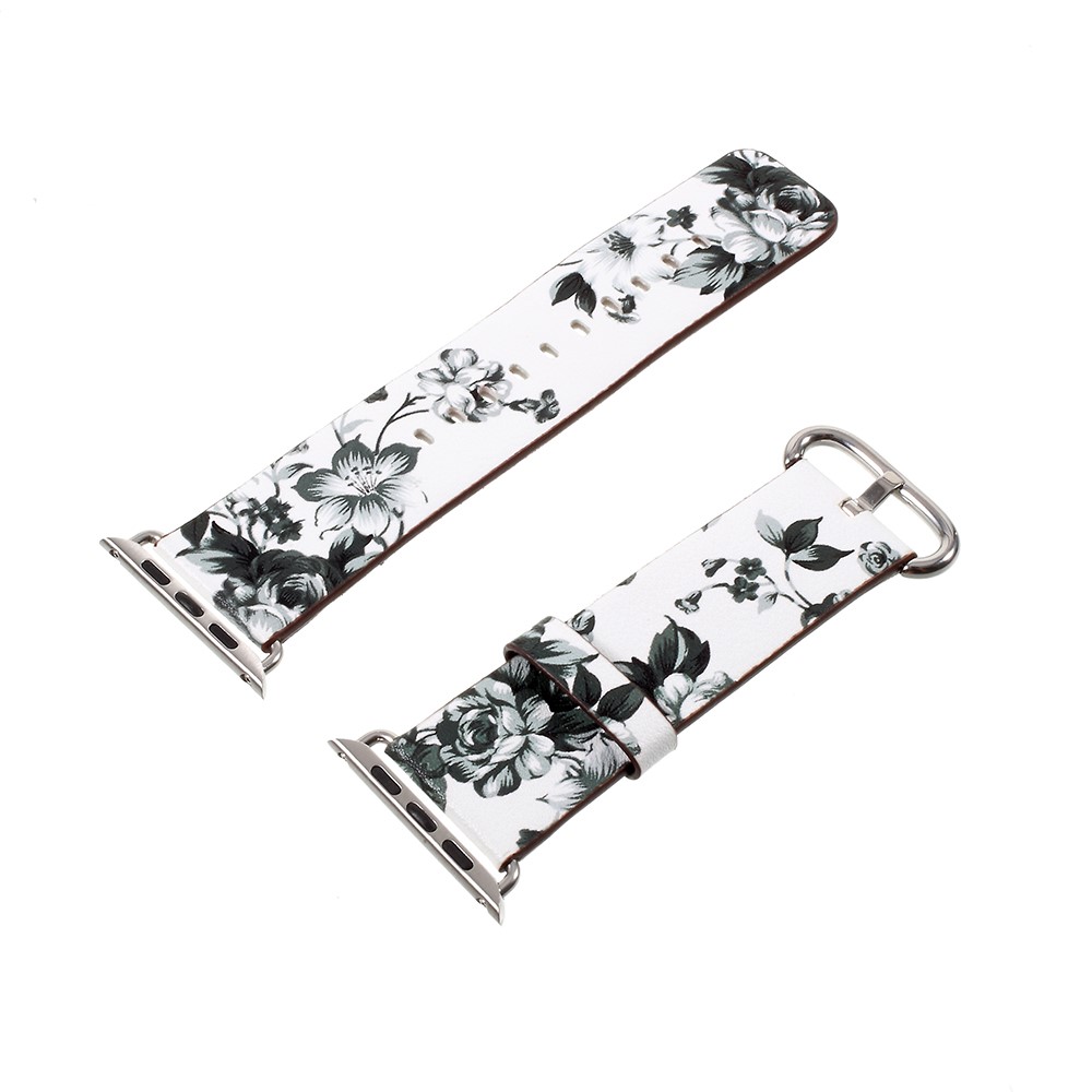Flower Pattern PU Leather Replacement Watch Wrist Strap for Apple Watch Series 4 44mm / Series 3/2/1 42mm - White / Colorless Peonies-2