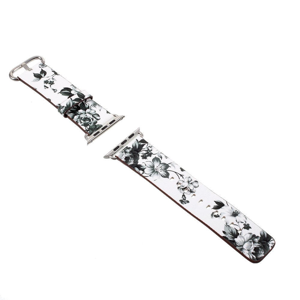 Flower Pattern PU Leather Replacement Watch Wrist Strap for Apple Watch Series 4 44mm / Series 3/2/1 42mm - White / Colorless Peonies-3
