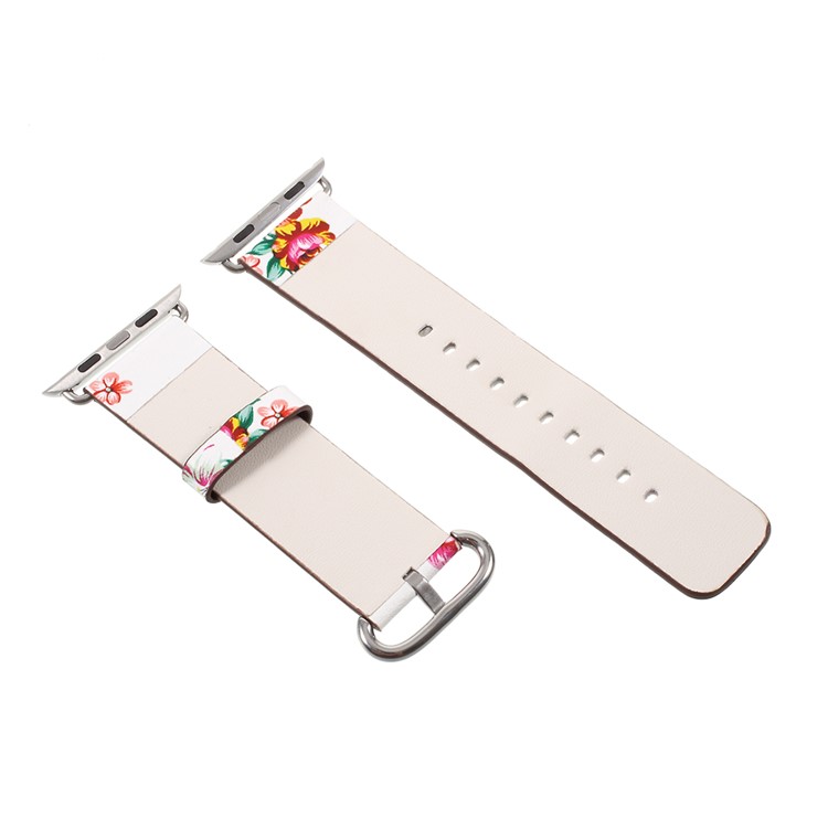 PU Leather Flower Pattern Wrist Watch Strap for Apple Watch Series 4 44mm / Series 3/2/1 42mm - White / Colorful Peonies-4