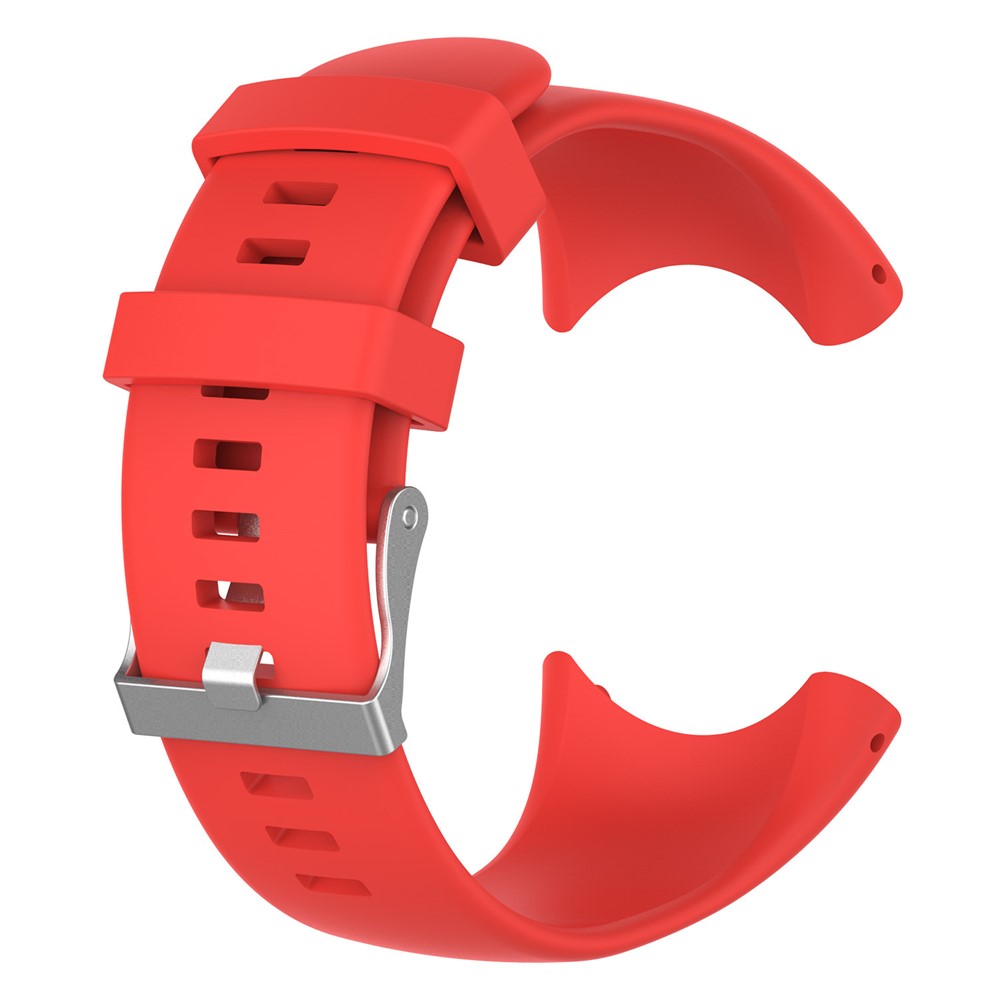 Flexible Silicone Watch Band with Spring Bars and Screws for Suunto Core All Black - Red-2