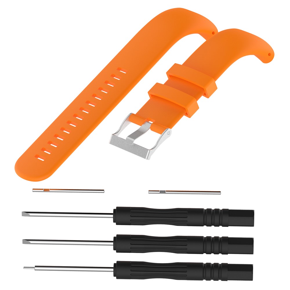 Flexible Silicone Watch Band with Installation Tools for Suunto Core All Black - Orange-3