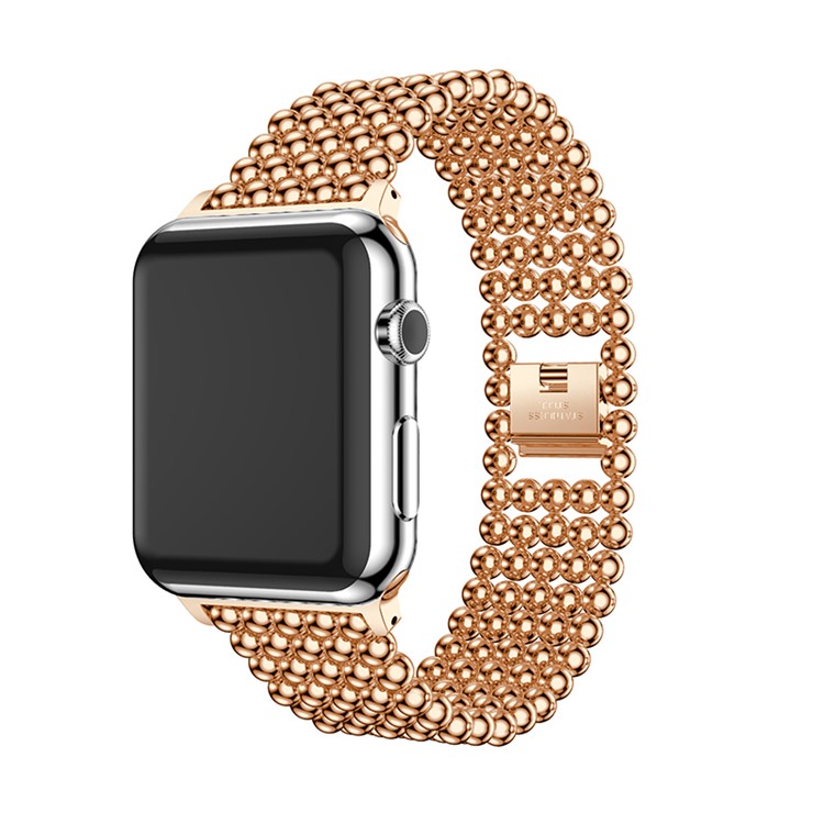 Solid Zinc Alloy Beads Link Chain Watch Wrist Watchband for Apple Watch Series 4 44mm / Series 3/2/1 42mm - Rose Gold Color-2