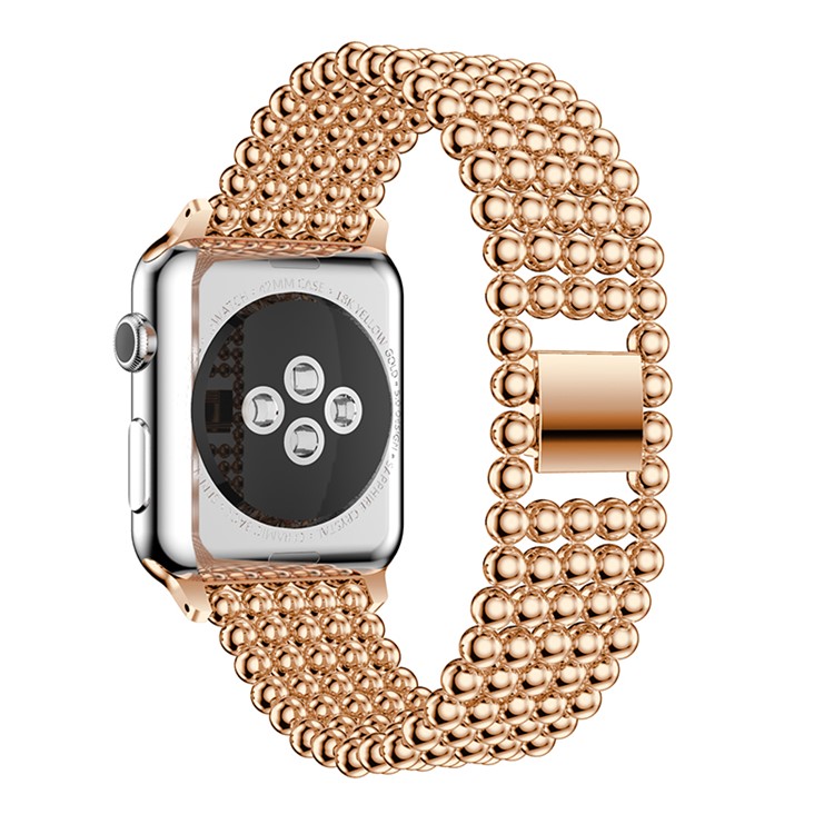 Solid Zinc Alloy Beads Link Chain Watch Wrist Watchband for Apple Watch Series 4 44mm / Series 3/2/1 42mm - Rose Gold Color-3