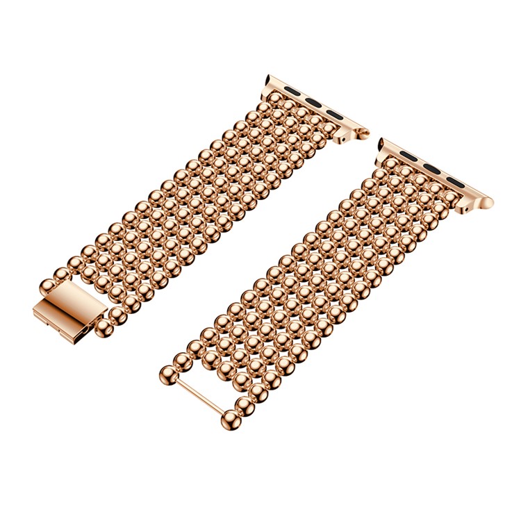 Solid Zinc Alloy Beads Link Chain Watch Wrist Watchband for Apple Watch Series 4 44mm / Series 3/2/1 42mm - Rose Gold Color-4