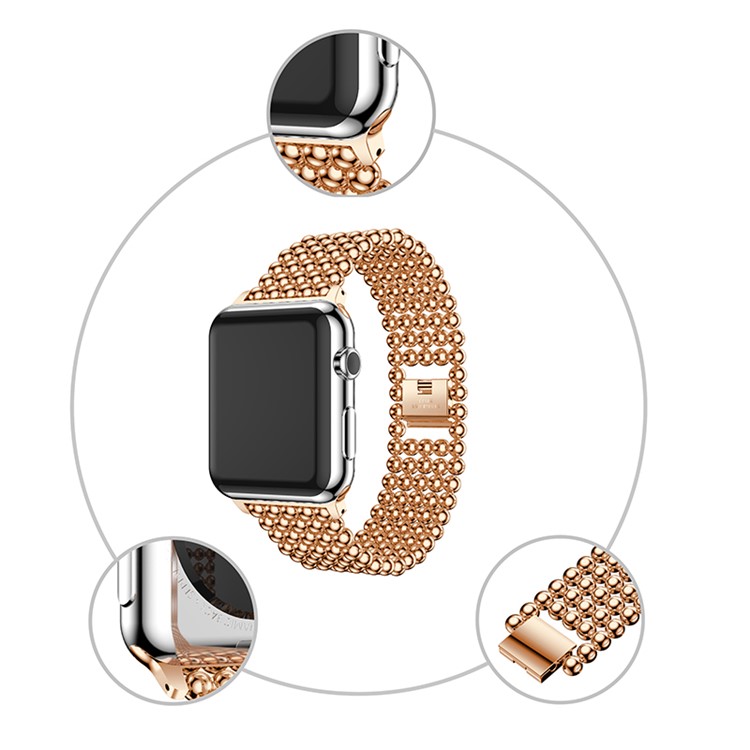 Solid Zinc Alloy Beads Link Chain Watch Wrist Watchband for Apple Watch Series 4 44mm / Series 3/2/1 42mm - Rose Gold Color-6