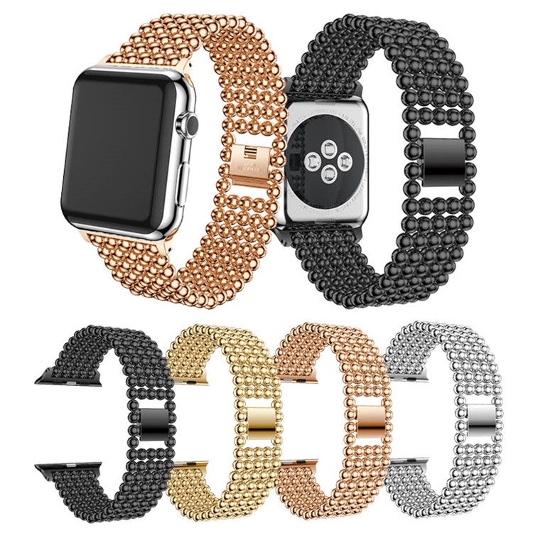 Solid Zinc Alloy Beads Link Chain Watch Wrist Watchband for Apple Watch Series 4 44mm / Series 3/2/1 42mm - Rose Gold Color-7