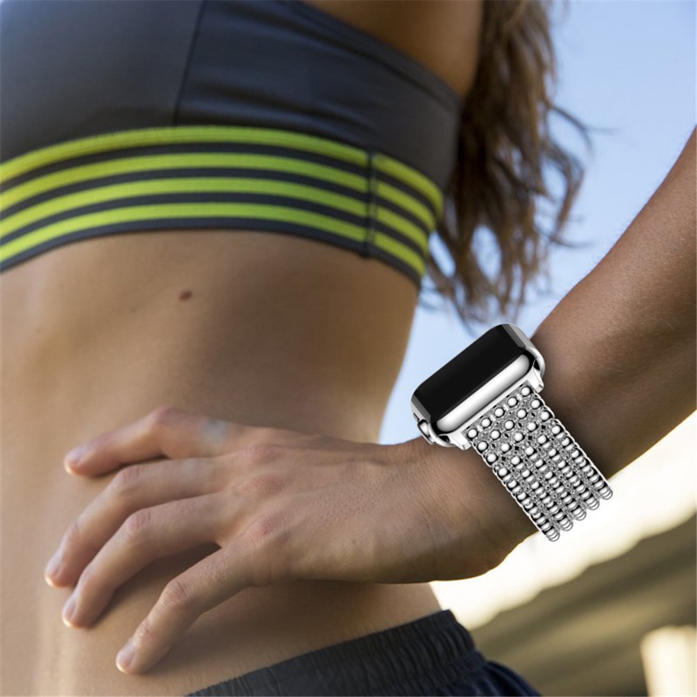 Contas De Liga De Zinco Sólida Pulseira De Corrente De Ligação Para Apple Watch Series 5 4 44mm / Series 3/2/1 42mm - Cor Prata-7