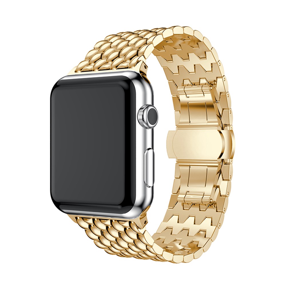 Stainless Steel Watchband Strap Replacement with Butterfly Buckle for Apple Watch Series 4 44mm / Series 3/2/1 42mm - Gold Color-2