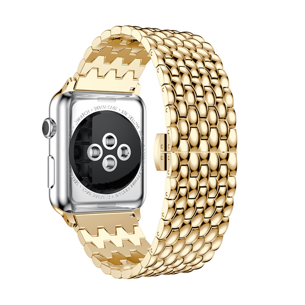 Stainless Steel Watchband Strap Replacement with Butterfly Buckle for Apple Watch Series 4 44mm / Series 3/2/1 42mm - Gold Color-4