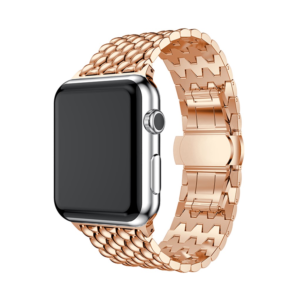 Stainless Steel Watch Strap Replacement Band with Butterfly Buckle for Apple Watch Series 4 44mm / Series 3/2/1 42mm - Rose Gold Color-2
