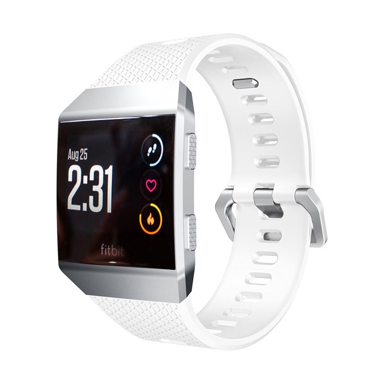 Herringbone Texture Soft Silicone Watch Band Strap for Fitbit Ionic - White-3