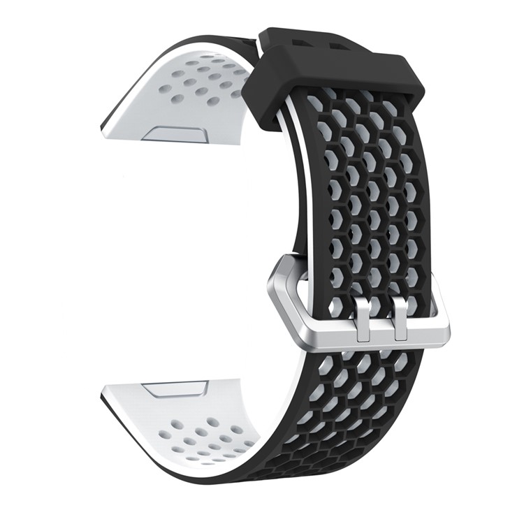 Two-tone Silicone Hollow Watch Band for Fitbit Ionic - Black + White-1