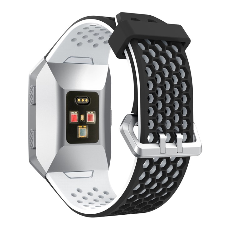 Two-tone Silicone Hollow Watch Band for Fitbit Ionic - Black + White-2