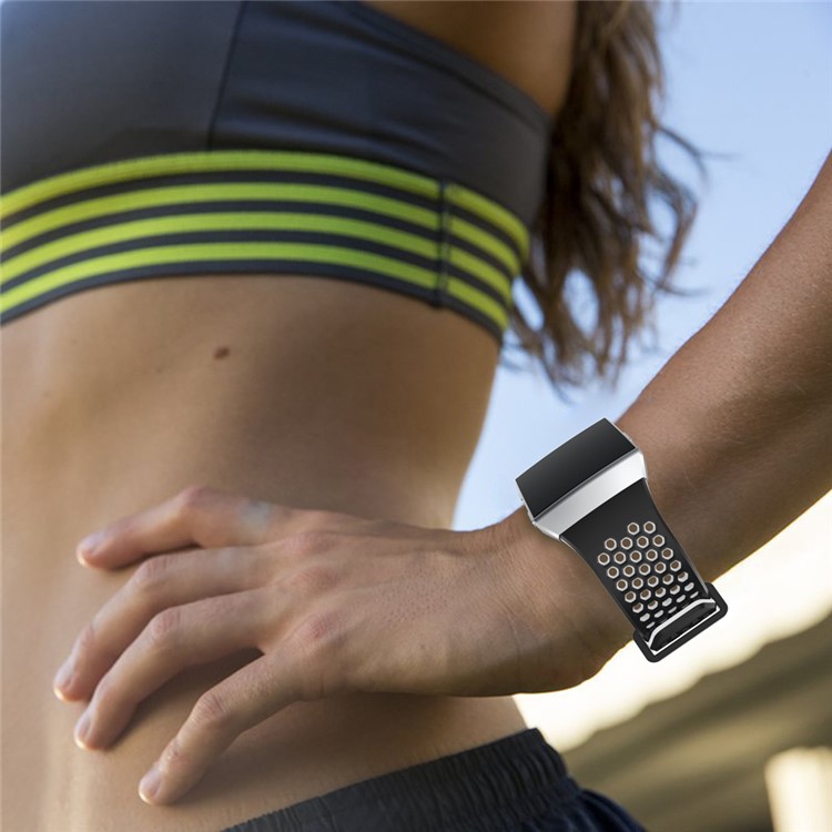 Two-tone Silicone Hollow Watch Band for Fitbit Ionic - Black + White-5