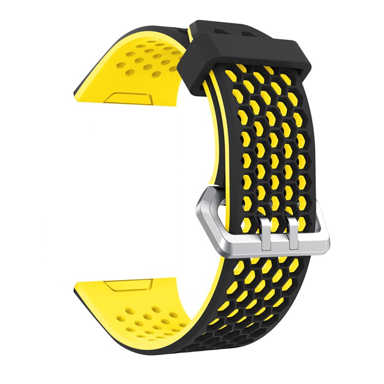 Dual Color Silicone Hollow Watch Band for Fitbit Ionic - Black + Yellow-1