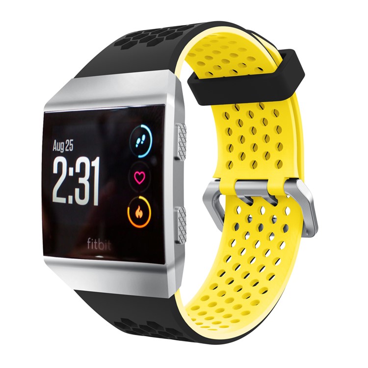 Dual Color Silicone Hollow Watch Band for Fitbit Ionic - Black + Yellow-3