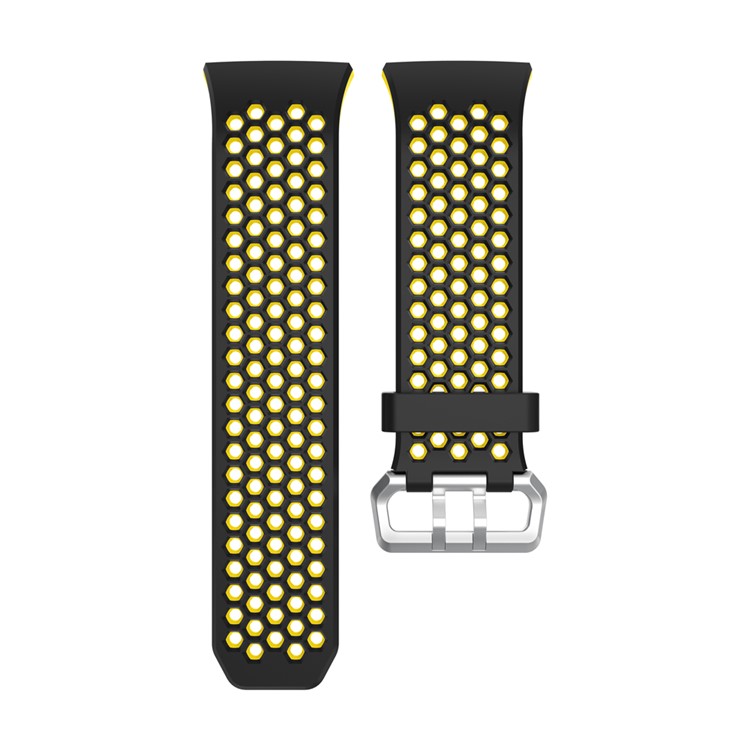Dual Color Silicone Hollow Watch Band for Fitbit Ionic - Black + Yellow-4