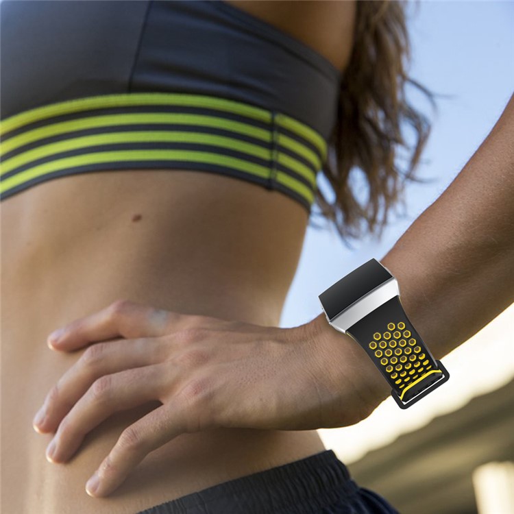 Dual Color Silicone Hollow Watch Band for Fitbit Ionic - Black + Yellow-5