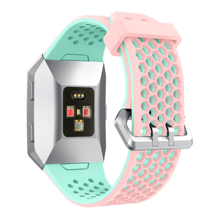 Dual Color Silicone Hollow Watch Strap for Fitbit Ionic - Pink + Cyan-2