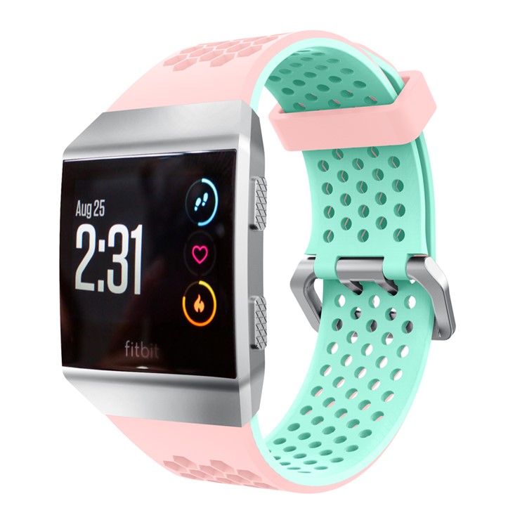 Dual Color Silicone Hollow Watch Strap for Fitbit Ionic - Pink + Cyan-3