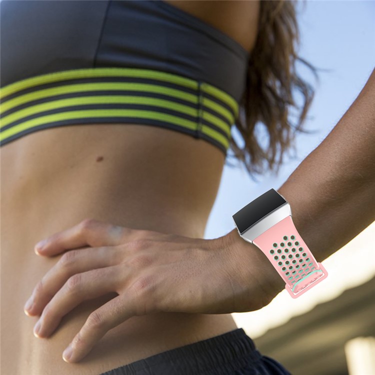 Dual Color Silicone Hollow Watch Strap for Fitbit Ionic - Pink + Cyan-5