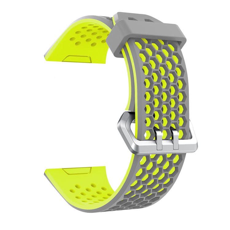 Two-tone Silicone Hollow Watch Band Replacement for Fitbit Ionic - Grey + Green-1