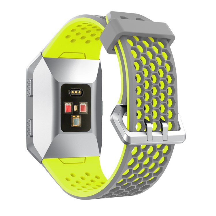 Two-tone Silicone Hollow Watch Band Replacement for Fitbit Ionic - Grey + Green-2