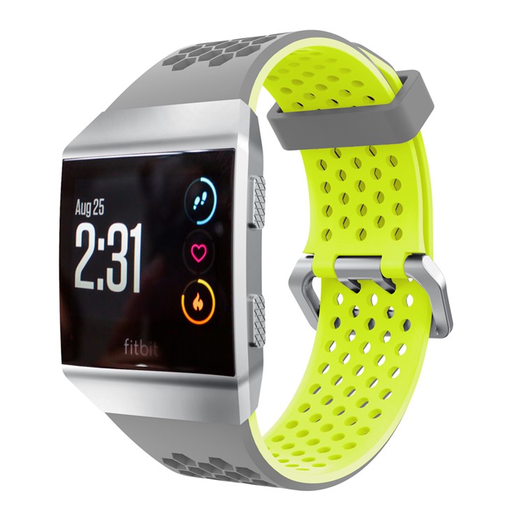 Two-tone Silicone Hollow Watch Band Replacement for Fitbit Ionic - Grey + Green-3
