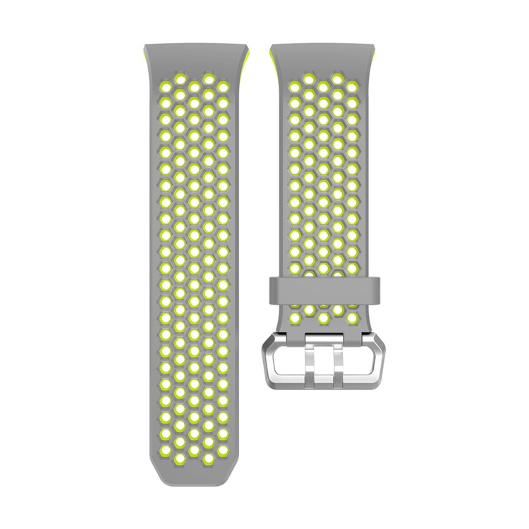 Two-tone Silicone Hollow Watch Band Replacement for Fitbit Ionic - Grey + Green-4