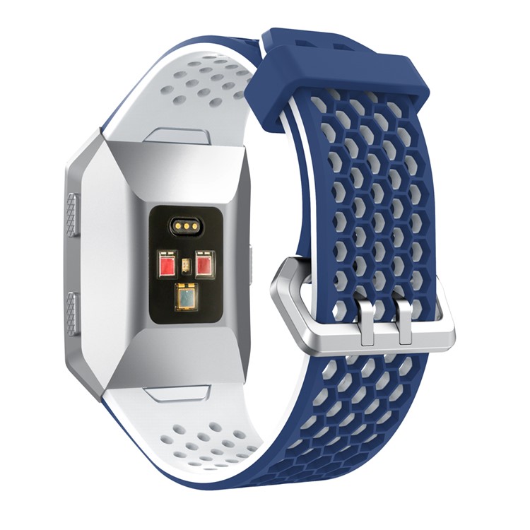 Two-tone Silicone Hollow Watch Strap Replacement for Fitbit Ionic - Blue + White-2