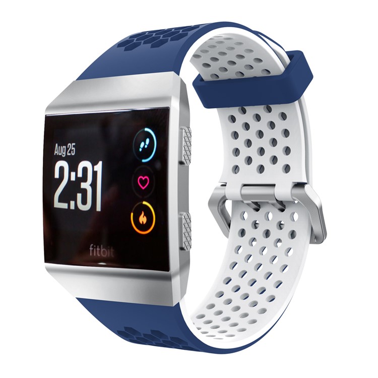 Two-tone Silicone Hollow Watch Strap Replacement for Fitbit Ionic - Blue + White-3