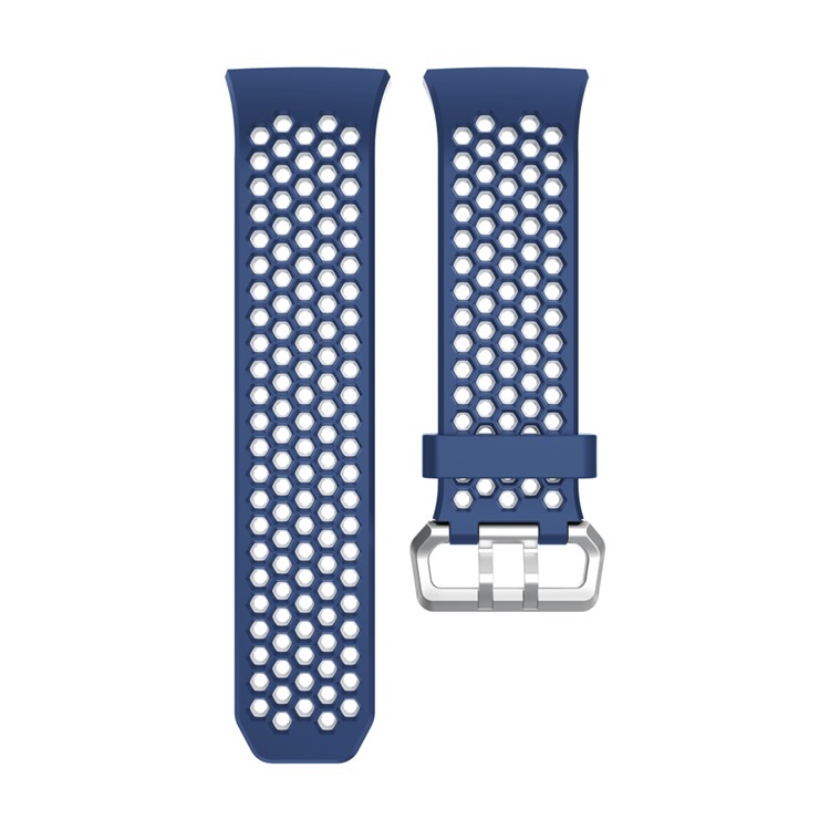 Two-tone Silicone Hollow Watch Strap Replacement for Fitbit Ionic - Blue + White-4