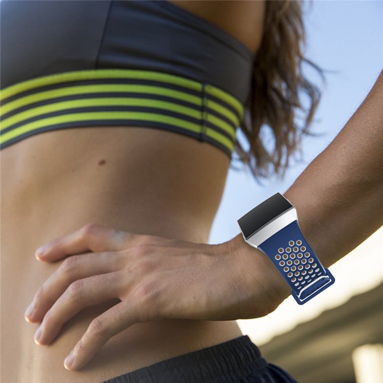 Two-tone Silicone Hollow Watch Strap Replacement for Fitbit Ionic - Blue + White-5