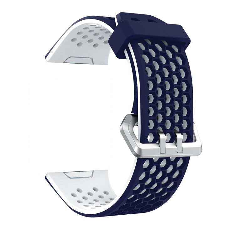 Two-tone Soft Silicone Hollow Watch Band Strap for Fitbit Ionic - Midnight Blue + White-1