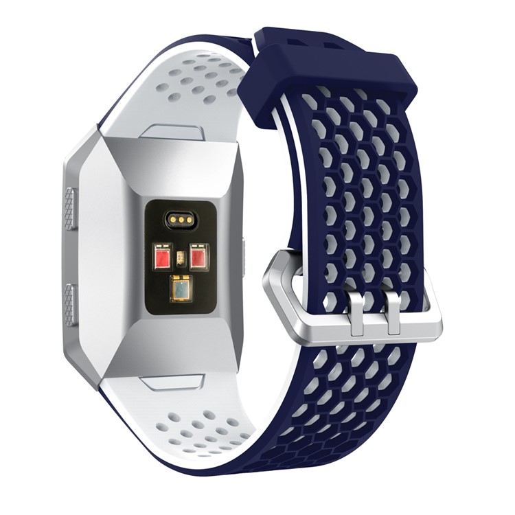 Two-tone Soft Silicone Hollow Watch Band Strap for Fitbit Ionic - Midnight Blue + White-2