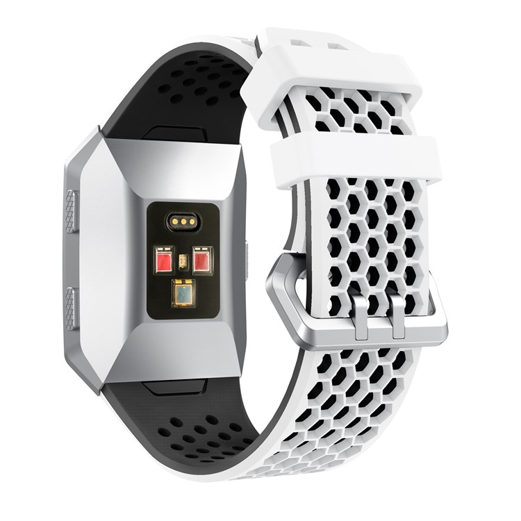 Two-tone Soft Silicone Hollow Watch Strap for Fitbit Ionic - White + Black-2