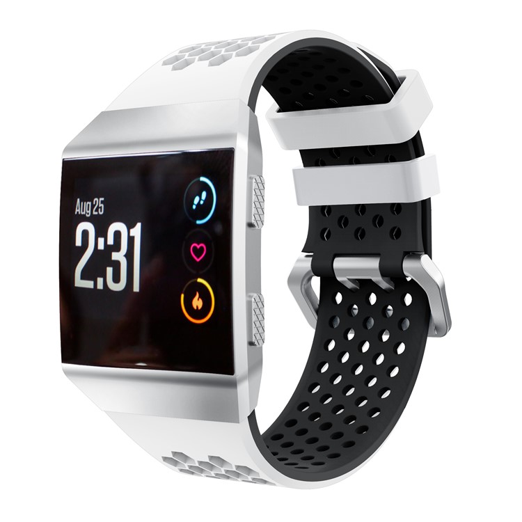Two-tone Soft Silicone Hollow Watch Strap for Fitbit Ionic - White + Black-3