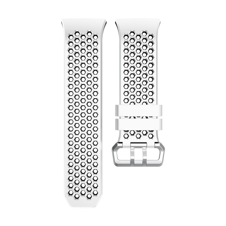 Two-tone Soft Silicone Hollow Watch Strap for Fitbit Ionic - White + Black-4
