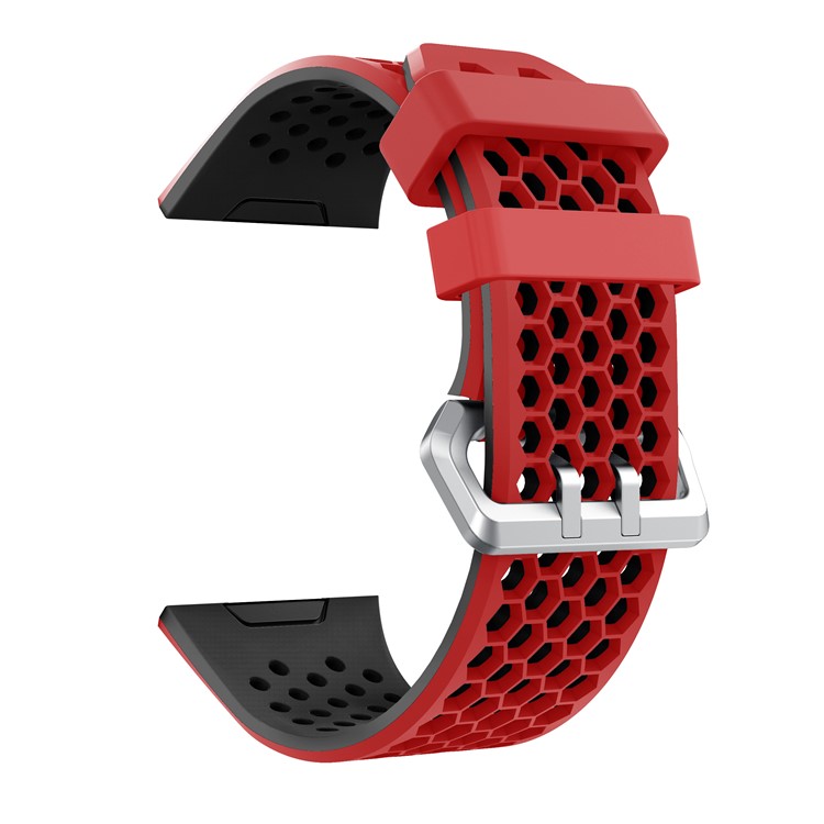 Two-tone Soft Flexible Silicone Hollow Watch Strap for Fitbit Ionic - Red + Black-1